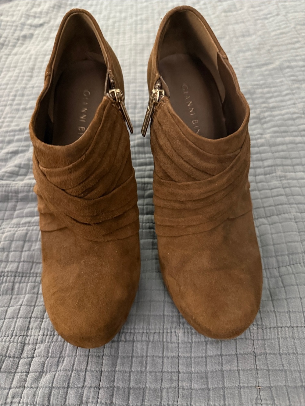 Gianni Bini Cognac Suede Ruched Ankle Booties